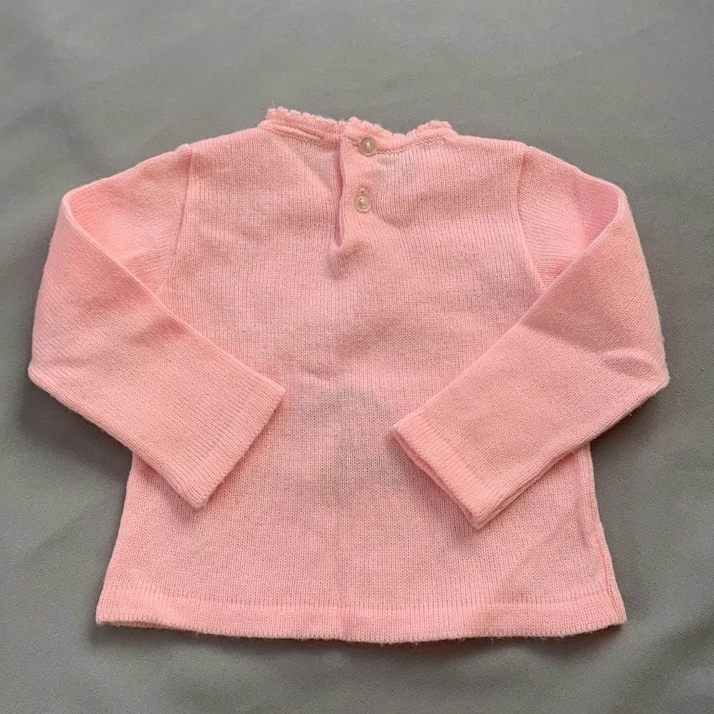 Vintage 70s Mothercare Pink Knit Embroidered Duck Sweater Set 12 Months